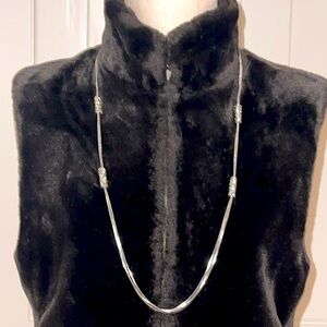 CHICO’S Long Necklace Silver Tone 3 Strand With Crystal Cylinders Lobster Clasp